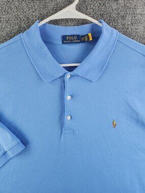 Polo Ralph Lauren 2XB Blue Short Sleeve Polo Shirt Colorful Pony Logo Embroidery